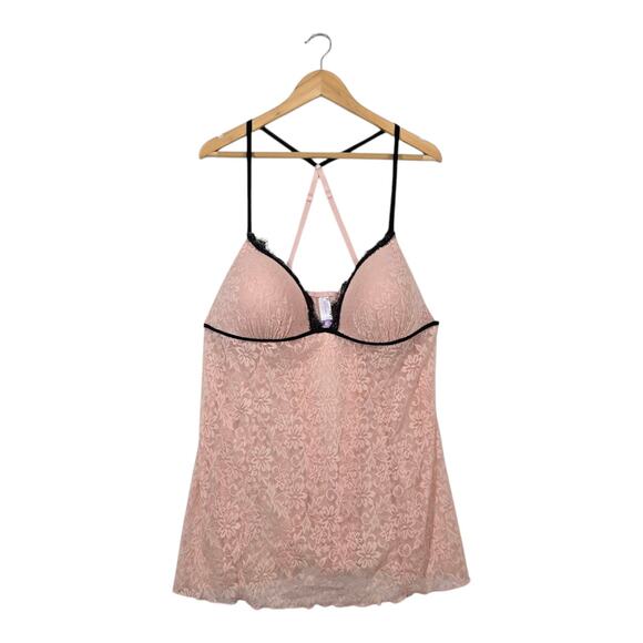 Secret Treasures Lace Chemise Babydoll Lingerie sz 2X Pink Black Fairy Sheer - Picture 1 of 13
